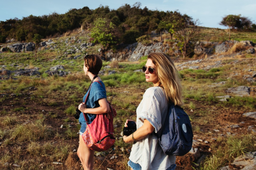 2 women hiking